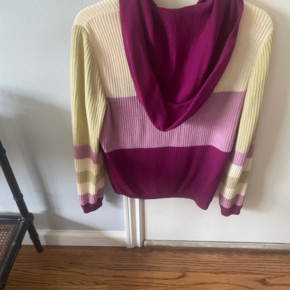 St John Sport 3 Season Knit Color Block Zip Front Hoodie Cardigan Sweater S - Picture 2 of 6